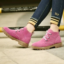 New 2016 Brand Winter Ladies Ankle Boots Pink Genuine Leather Flat Women Boots Fashion Outdoor Shoes Woman Botas Mujer Siz 35-39