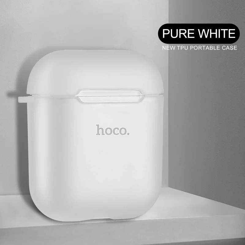 HOCO чехол для наушников для Apple Airpods, мягкий ТПУ чехол, цветной ультра тонкий прозрачный протектор для Air pods, bluetooth чехол для наушников - Цвет: Белый