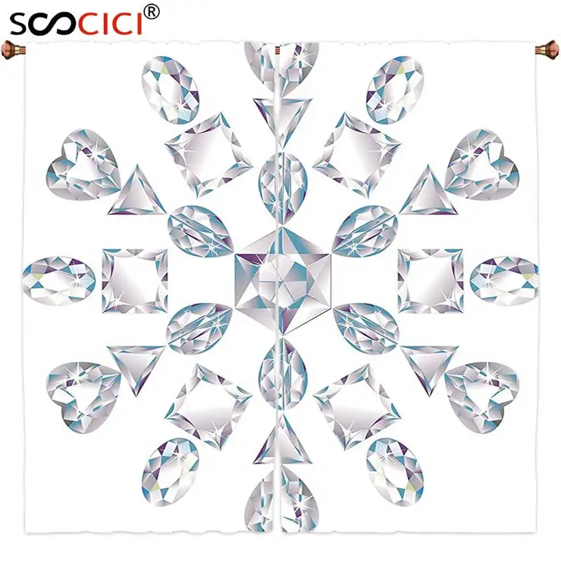 

Window Curtains Treatments 2 Panels,Diamond Decor Heart and Triangle Cut Ornamental Chic Artsy Silver Diamonds Jewelry