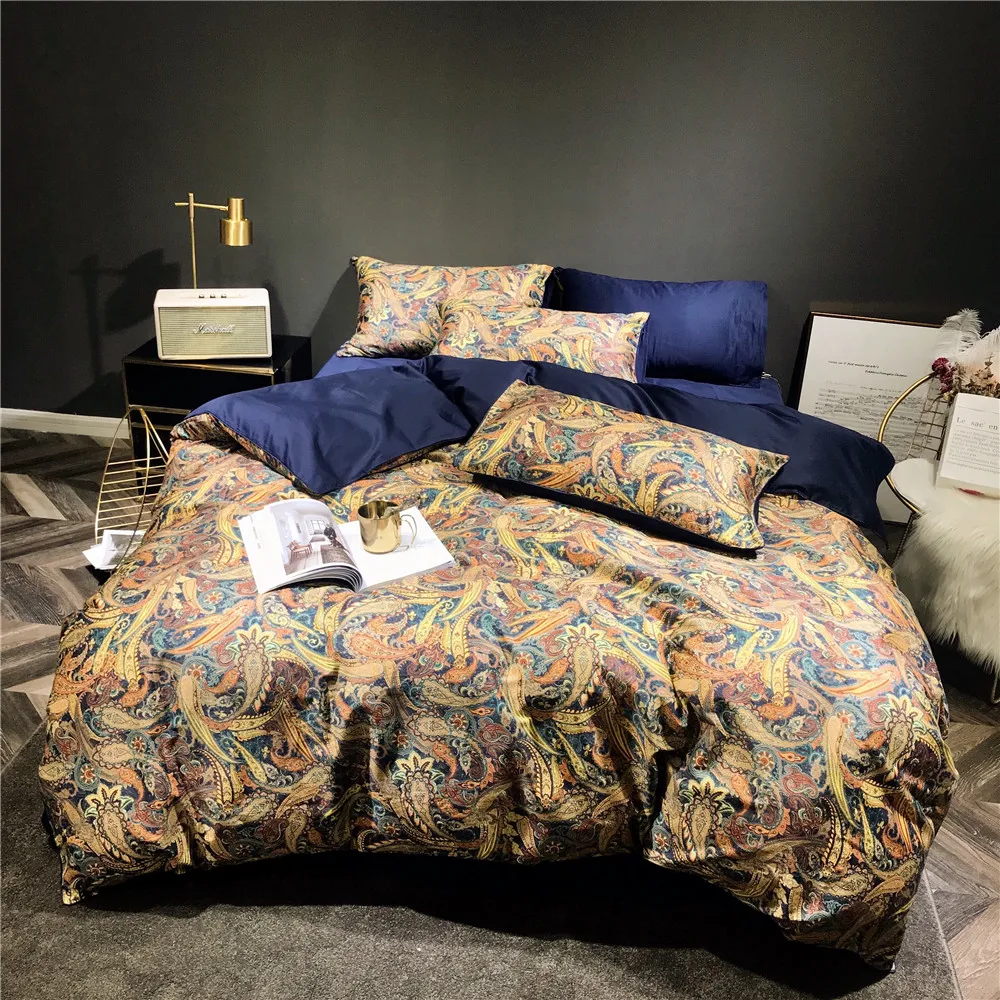

2018 Golden Mandala Paisley Bedding Set Egyptian Cotton Digital Print Bedlinens Queen King Size Bedsheet Duvet Cover Set