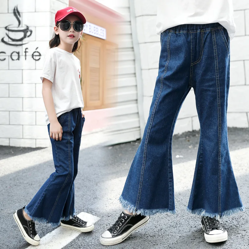 

Kids Jeans Girls bell-bottom trousers Spring Autumn Denim bells Girls flares Jeans Raw edge Girl Fashion washed pants For 4-13y