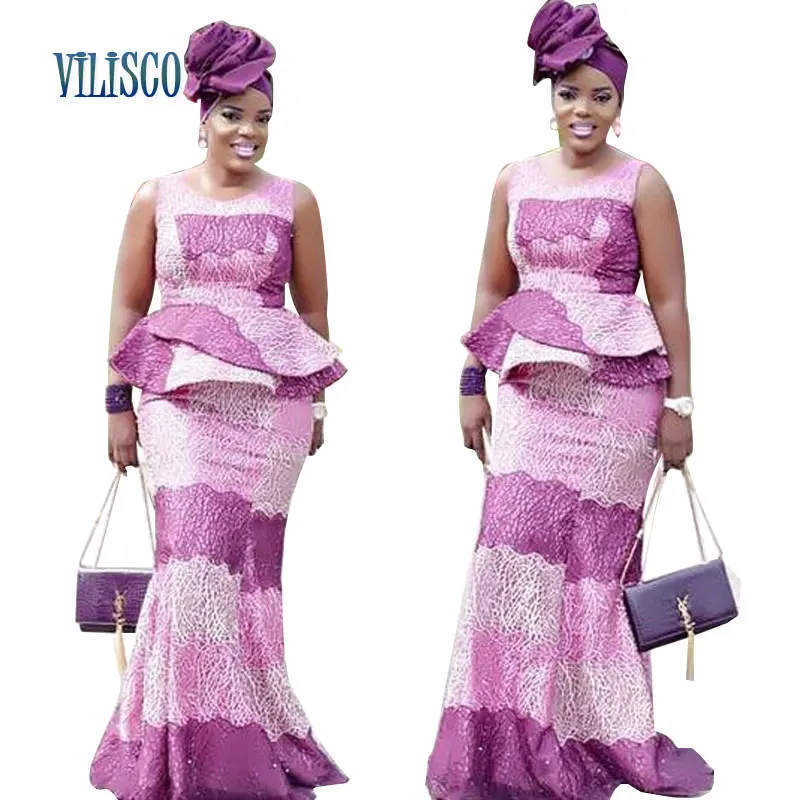 

African Bazin Riche Lace Dresses for Women Vestidos Party Plus Size Women African Embroidered Top and Skirt Sets Clothing XG031