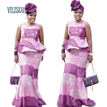 Африканский Базен Riche кружевные платья для женщин Vestidos вечерние Большие размеры женский Африканский вышитый топ и юбка наборы одежды XG031