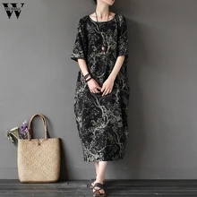 Женское платье, летнее женское платье, плюс размер, больше размера, d, цветочный принт, круглый вырез, повседневное, свободное, половина рукава, длинное платье, мода M11