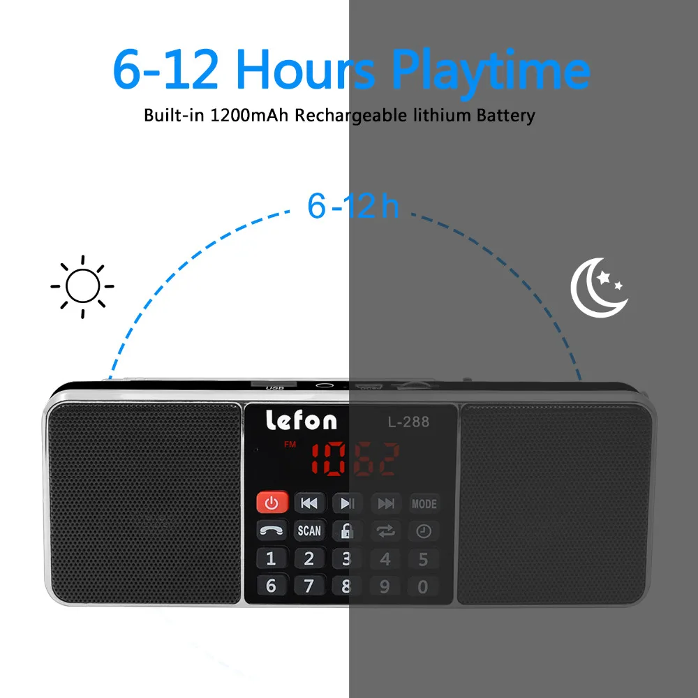 Lefon Digital Radio AM/FM Dual Bluetooth Speakers Handsfree Call 3.5mm AUX Line-in MP3 Player TF/SD Card LED Display Screen