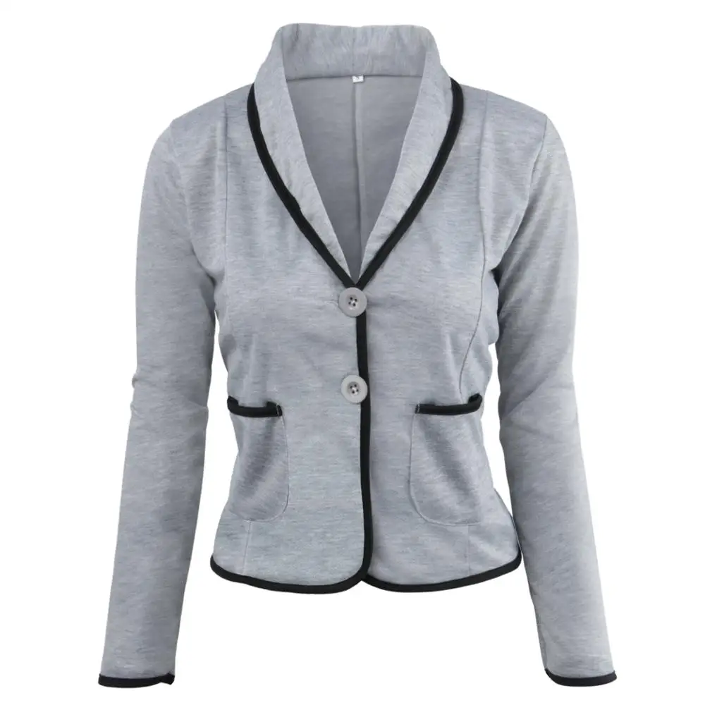 CINESSD Women Blazer Coat Black Lapel Button Office Lady Casual Jacket 2019 Plus Size Pocket Patchwork Cotton Slim Blazer Coat
