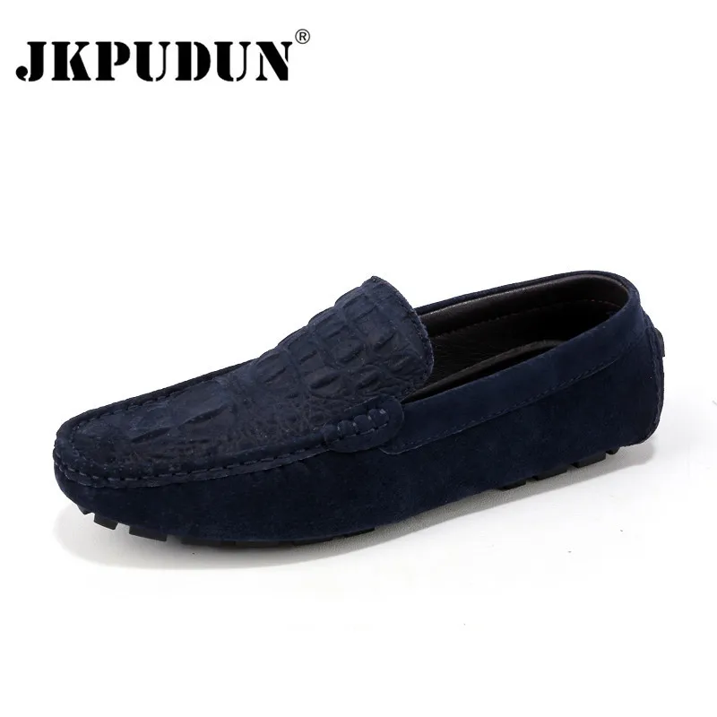 

JKPUDUN Crocodile Suede Men Driving Shoes Loafers Genuine Leather Mens Boat Shoes Moccasins Summer Breathable Male Casual Flats
