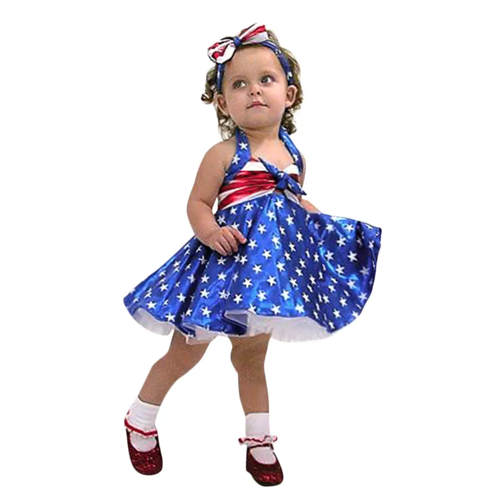 

ARLONEET Baby Girl Dresses Ball Gown Toddler Girls Star Print 4th Of July Straps Dress Girls 1 to 3 Years 30S515 Drop Shipping