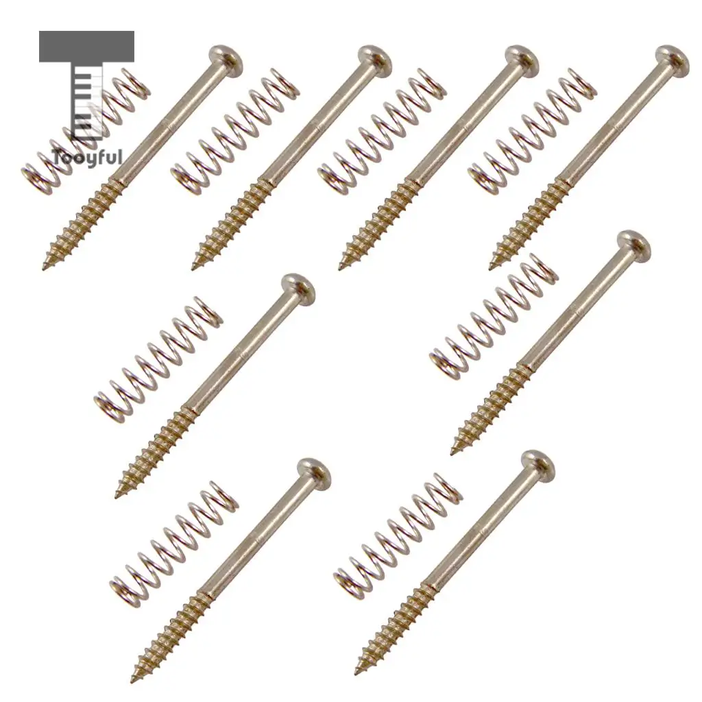 Tooyful 8 Pieces Humbucker Double Coil Pickup Frame Ring Adjusting Height Screws + Springs for Electric Bass Parts Silver
