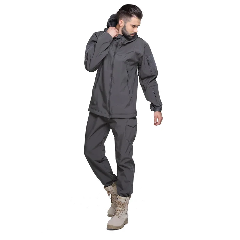 Мужская военная куртка, кожаная тактическая куртка акулы, походная камуфляжная куртка+ штаны, водонепроницаемая ветровка