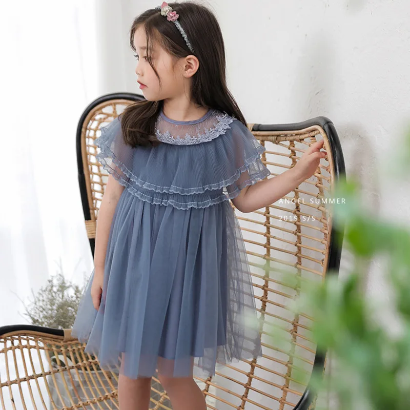 

New Design Summer Elegant Children's Mesh Dress Lace Decoration Princess Baby Girls Dress