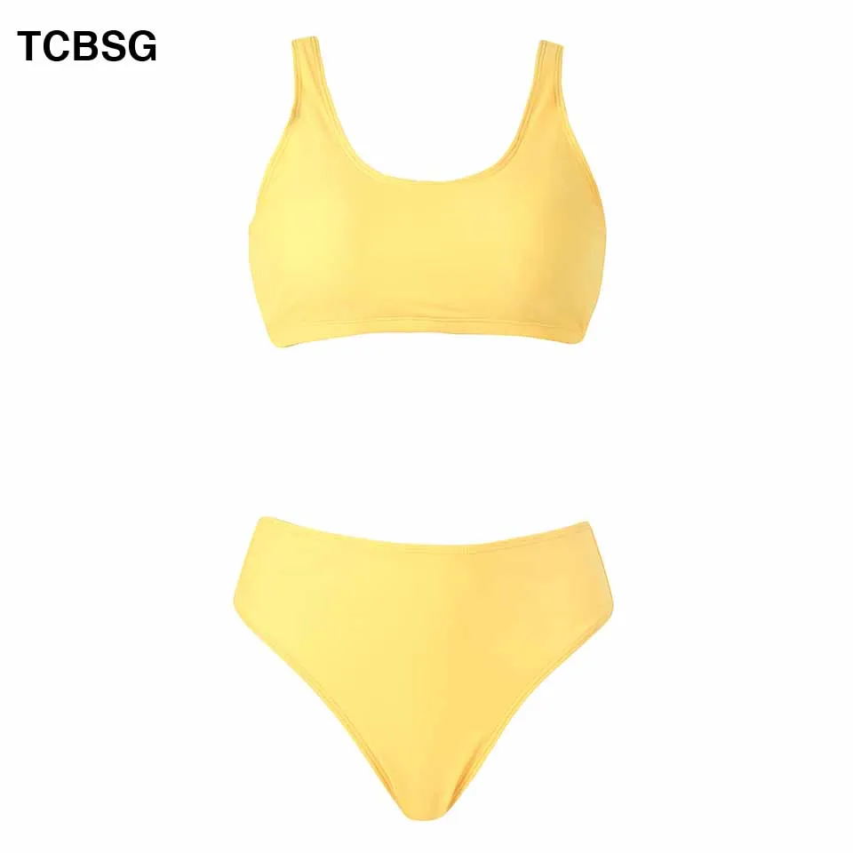 TCBSG Высокая талия Купальник 2019 новый для женщин трусики бикини Push Up комплект Винтаж одноцветное ванный пляжная одежда плюс разме