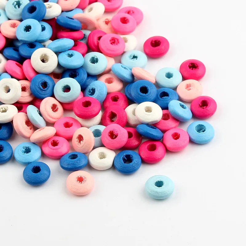 

10x4mm DIY Mixed Color Wooden Beads Flattened Small Wood Beads for Baby Rattle Making Wooden Accessories 300pcs/lot