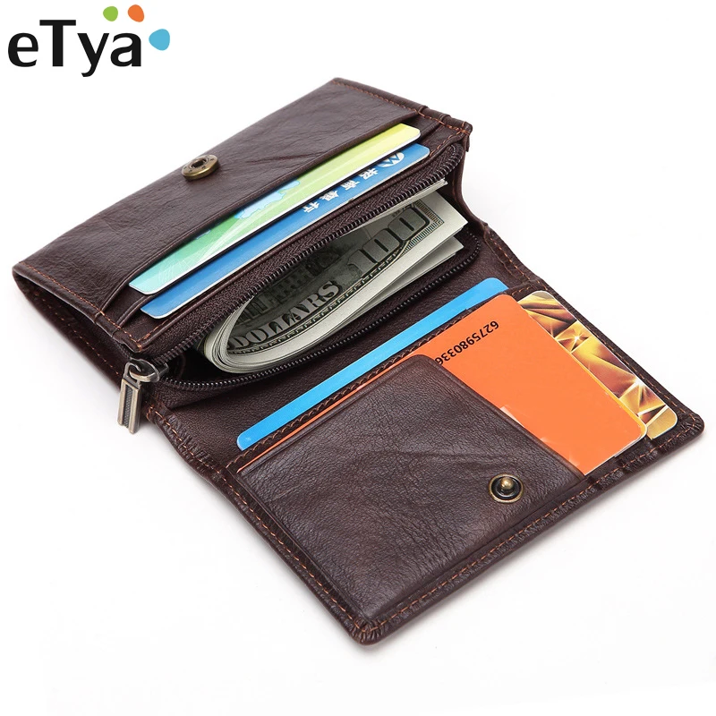 

eTya Men Genuine Leather Wallet for Male Card Holder Purse Short Wallet Passport Wallet Hasp Mini Vintage Money Bag DropShipping
