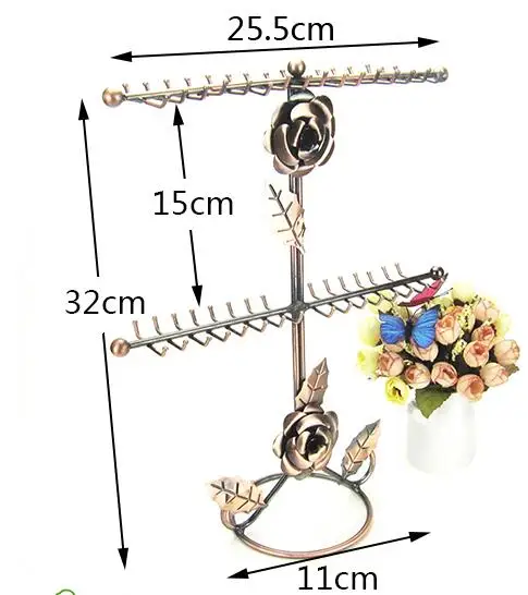 

3style Double-deck rose Jewelry Display Stand Holder Earring Display Metal Frame Necklace Holder Accessories Storage 1pc C175
