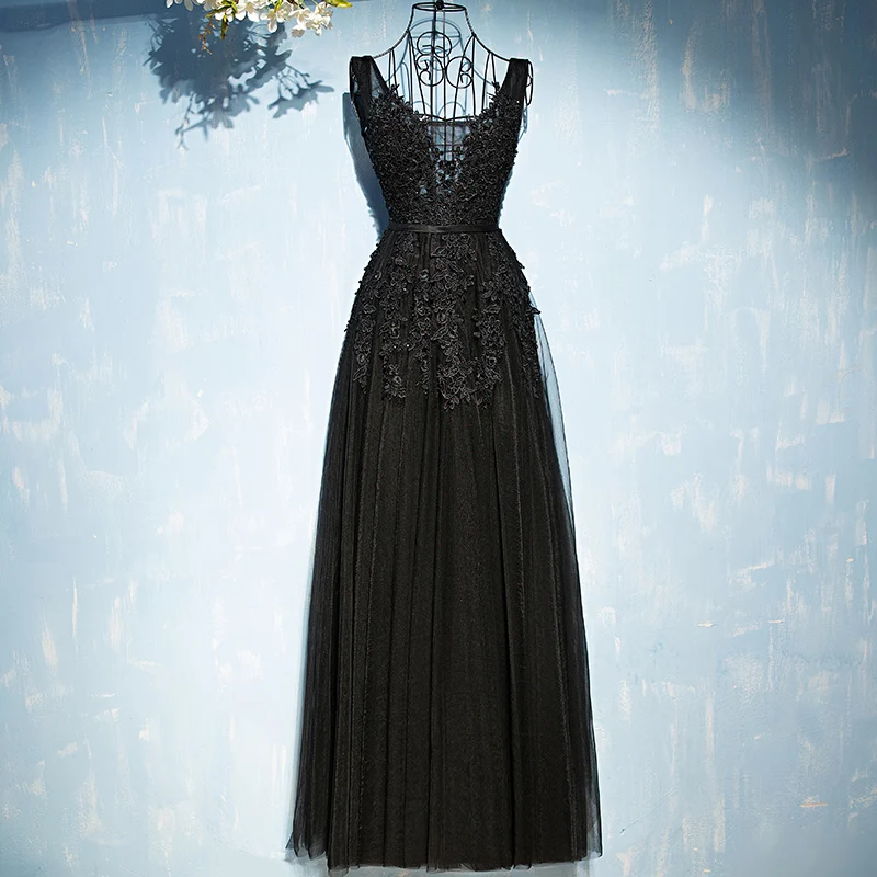 Sexy-V-neck-Evening-Dress-Robe-De-Soiree-2019-High-Quality-Grey-Tulle-With-Applique-Evening (1)