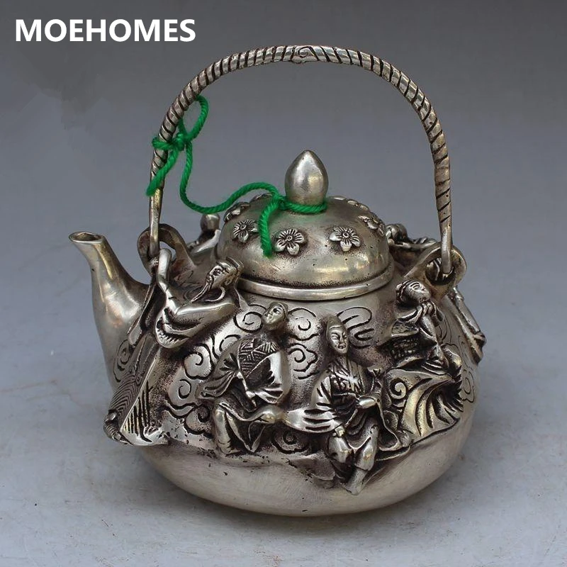 Details about   Chinese OLD Tibet silver Copper hand-carved teapot with a woman statue YR31 