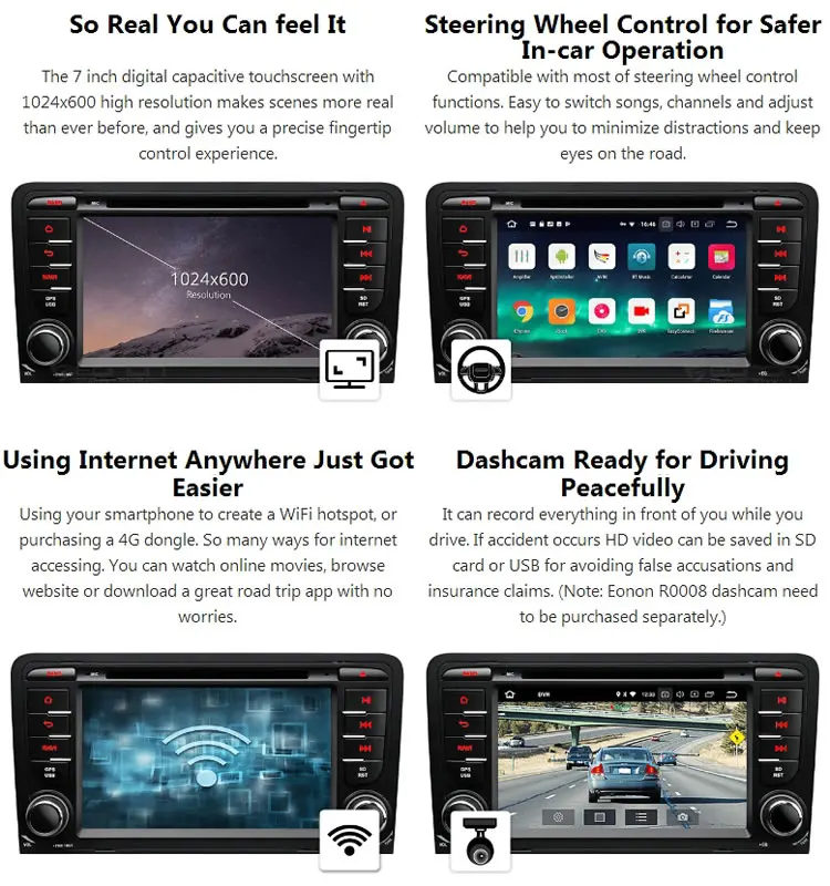 Flash Deal 7" Octa Core Android 8.0 Oreo OS Car DVD Multimedia GPS Radio for Audi A3 2003-2012& S3 2003-2012 with Split Screen Mode Support 7