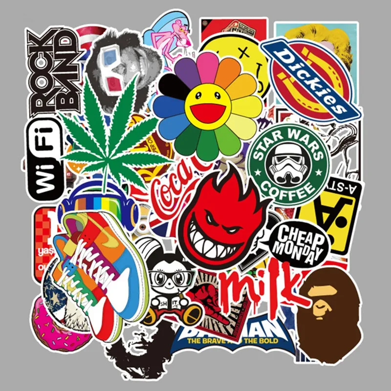 

50pcs Cartoon Rock&Roll Stickers for Kids Toy Luggage Moto Car Suitcase Laptop Skateboard Graffiti Movie Stickers Bomb Decals