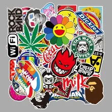 50 pçs dos desenhos animados rock & rolo adesivos para crianças brinquedo bagagem moto mala do carro portátil skate graffiti filme adesivos bomba decalques