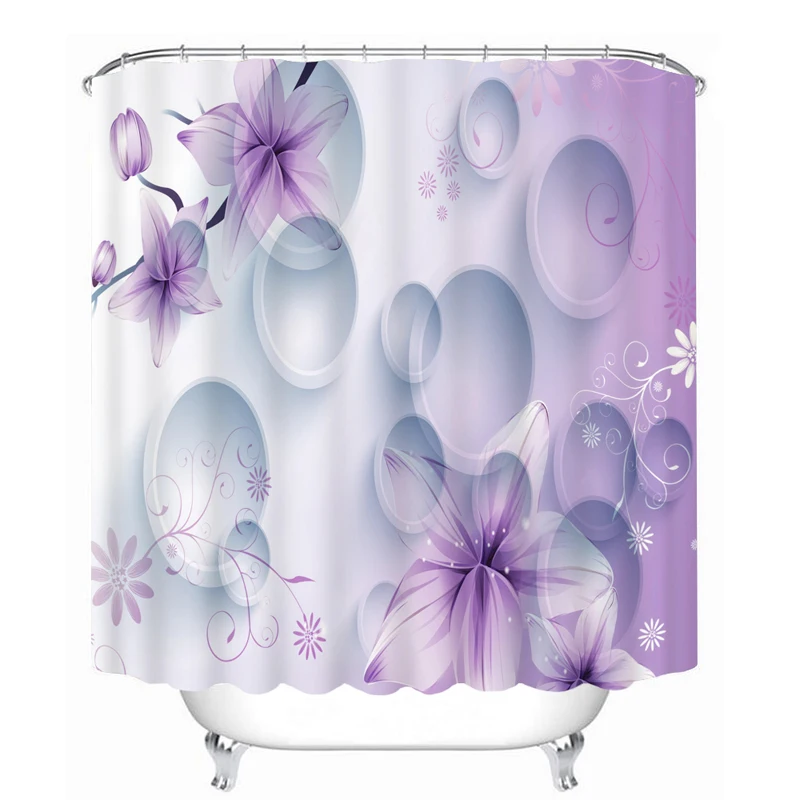 Новая занавеска для душа s 3D круглая фиолетовая Цветочная узорная занавеска для ванной s Водонепроницаемая уплотненная моющаяся занавеска для ванной продукт для ванной