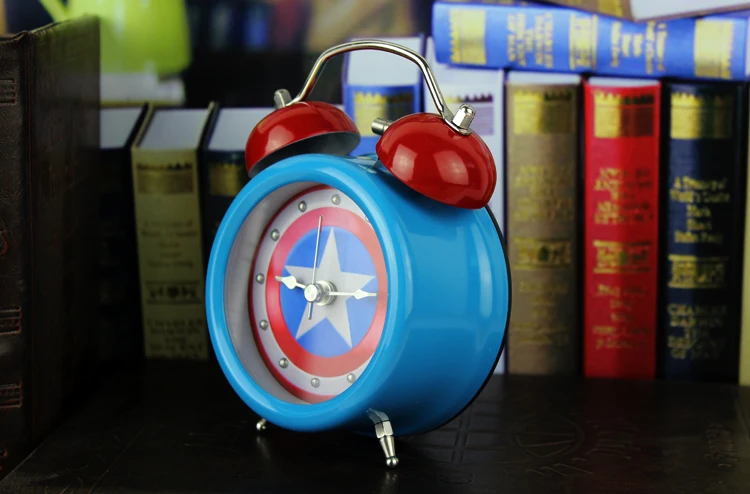 Капитан Америка металлические часы с будильником супергерой кино креативный стерео эмблема щита настольные часы ночник