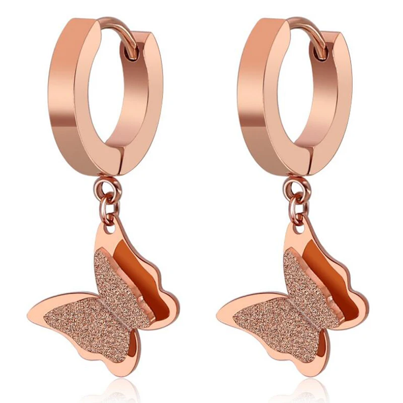 

2 Pieces Huggie Earring Butterfly Matt Polished Stainless Steel Earring Men boy girl Rose Gold Earrings Cosplay Stud Earring
