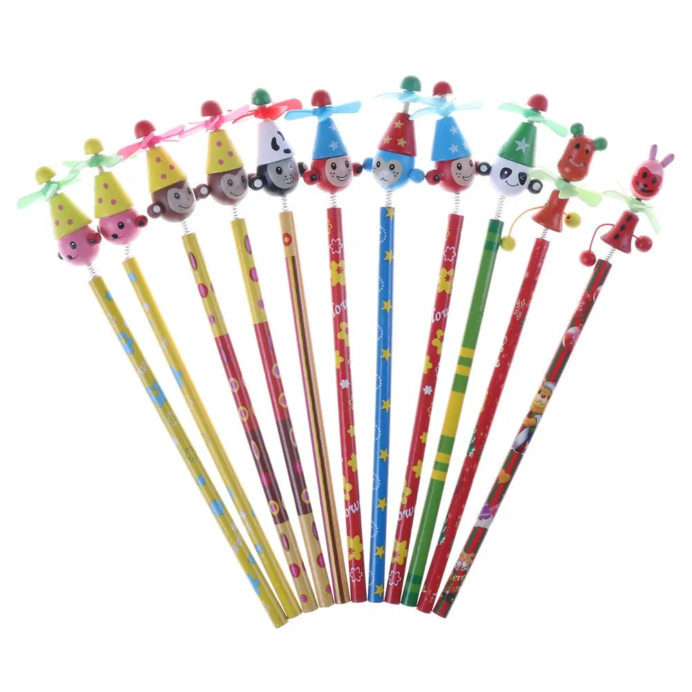 

2pcs Non-toxic Windmill Animal Doll Designs Lead Free Wooden Pencils For School Students Writing Prize/HB/ For Drawing