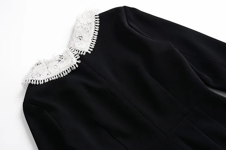 SEQINYY кружевные платья Ранняя осень женские новые белые уличные облегающие черные модные платья до колена с пуговицами ангела