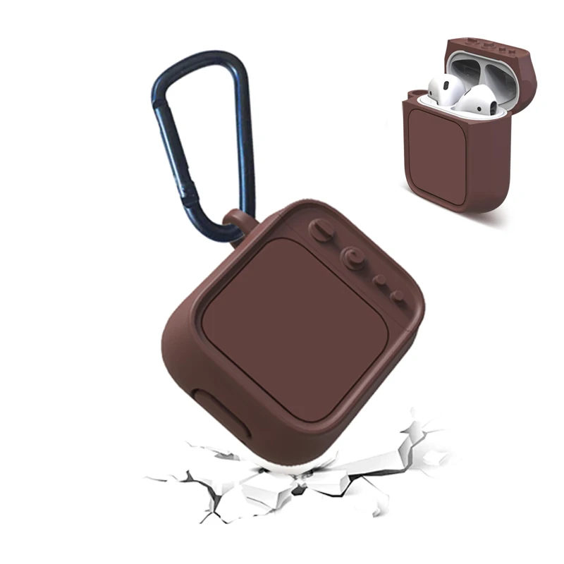 

Retro Chic Silicone Cover Case w/ Carabiner Anti-lost Earphone Strap for iPhone AirPods for wireless earphones Shock Proof Shell
