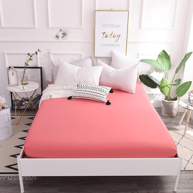 

Stylish Bright Carmine Bedding 1Pcs 100% Cotton Fitted Sheet Stripe Mattress Cover Four Corners With Elastic Band Bed Sheet Soft
