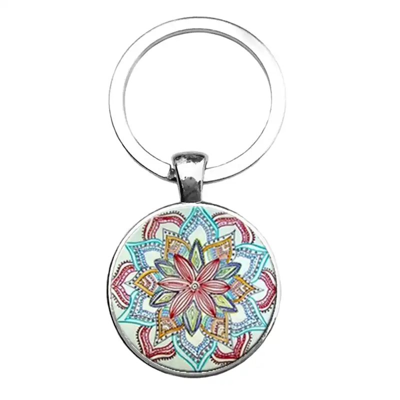 Mandala LLAVERO KEYRING LLAVERO geometría sagrada Joyería Colgante de cristal de arte WY