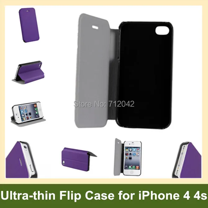 

New Ultra-thin PU Leather Flip Cover Case for Apple iPhone 4 4s with Folding Function Free Shipping