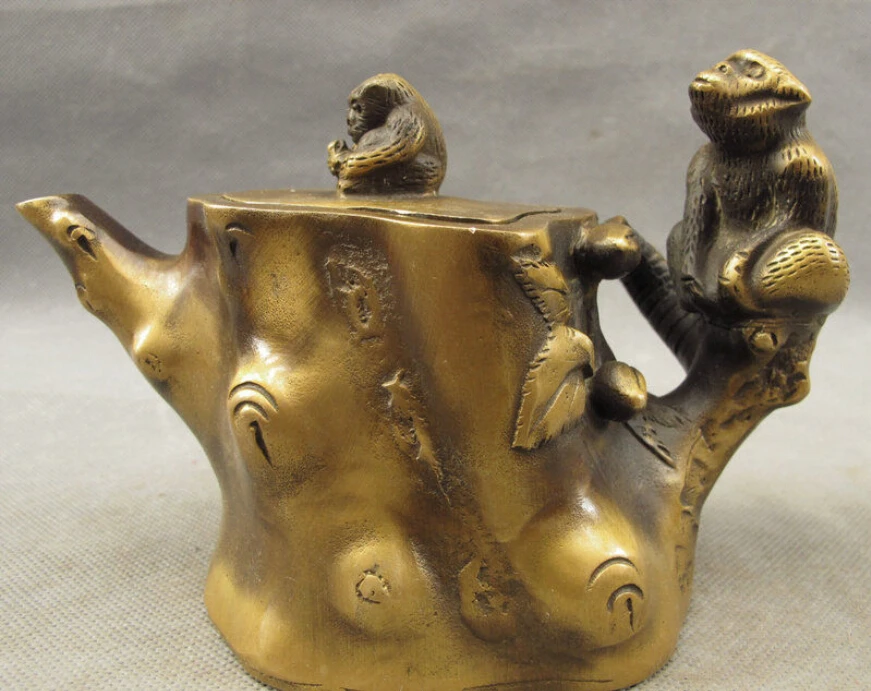 

Folk Chinese Bronze Carved Year Zodiac Animals Monkey Statue Wine Pot Teapot