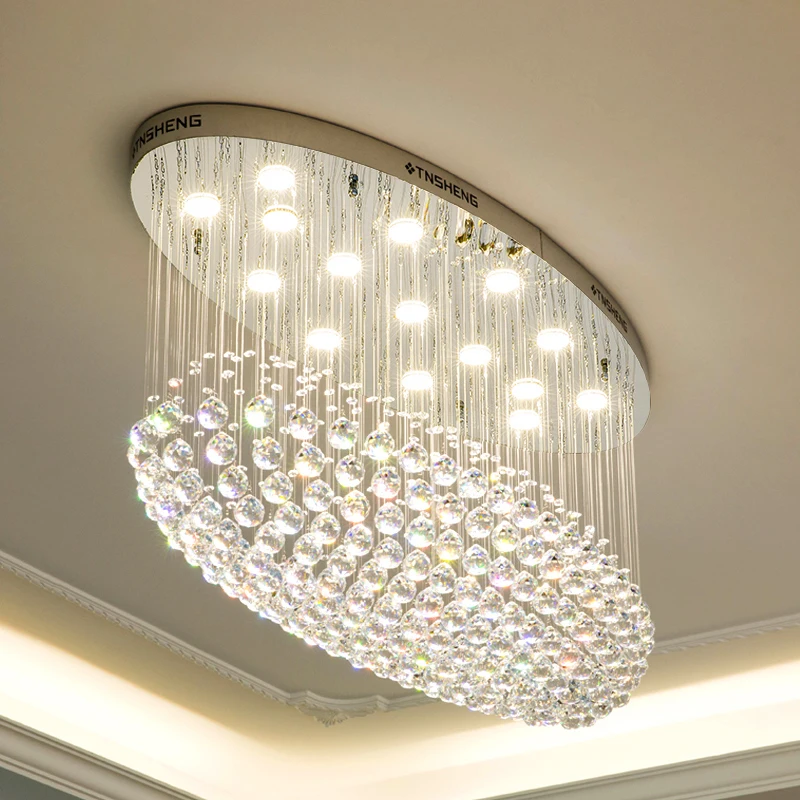 

Modern Simple Elliptic Crystal Lamp Dining Room Chandelier Creative Bar Hotel Lobby Living Room Lamps