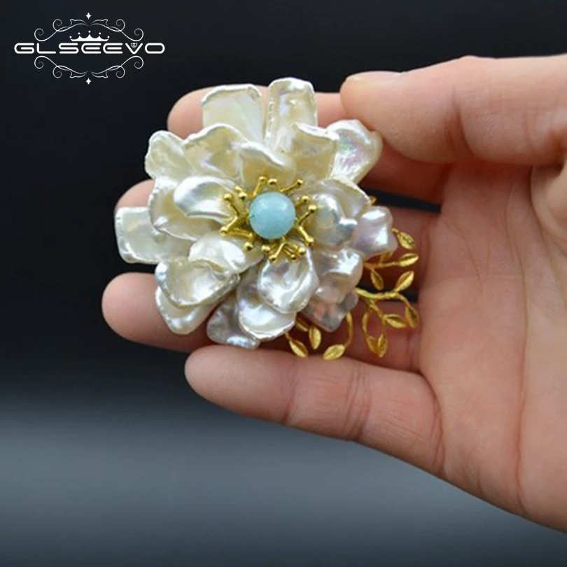 

GLSEEVO Luxury Natural Baroque Fresh Water Pearl Flower Brooches For Women Party Gift Pendant Dual Use Fine Jewellery GO0041