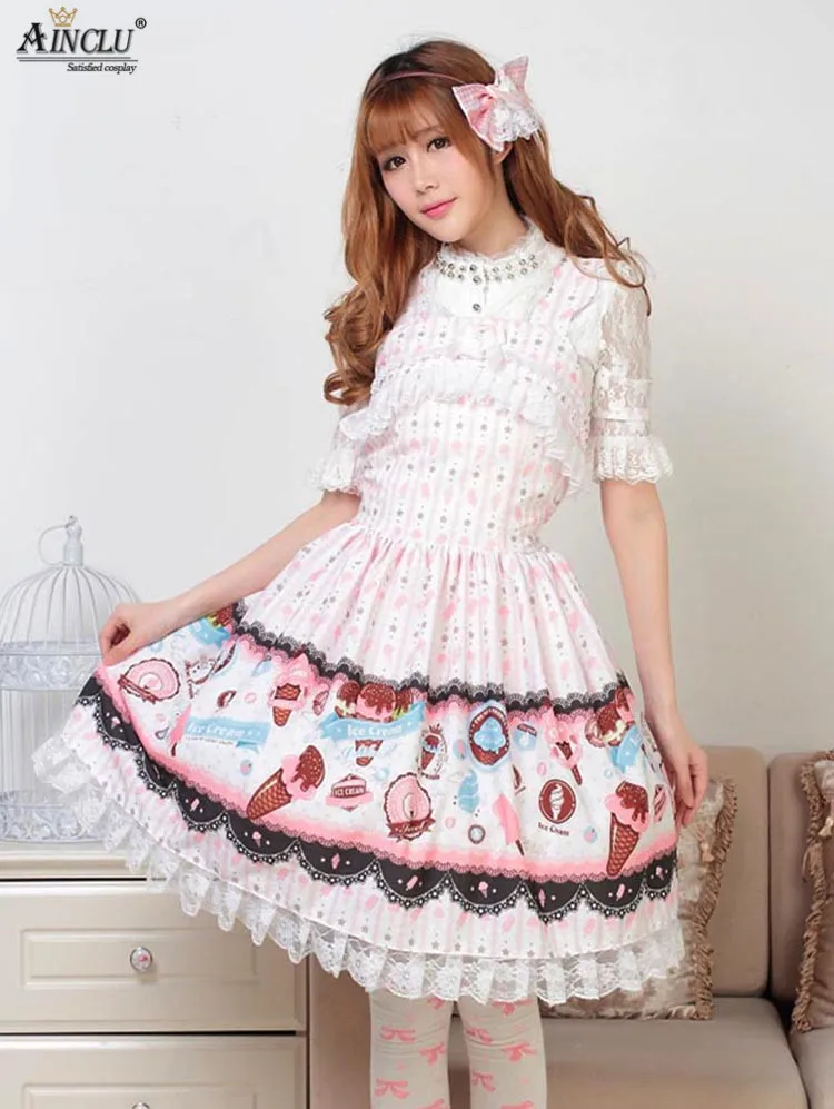 

Ainclu Sweet Style Women's Pink Polyester Japanese Soft Adorable Sweet Cute Princess Printing Strap Lolita Dress