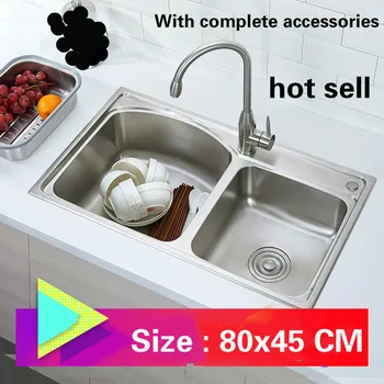 Online Free Shipping Fashionable Kitchen Sink 0.8 Mm Thick Food Grade 304 Stainless Steel Single Slot Hot Sell 80x45 CM