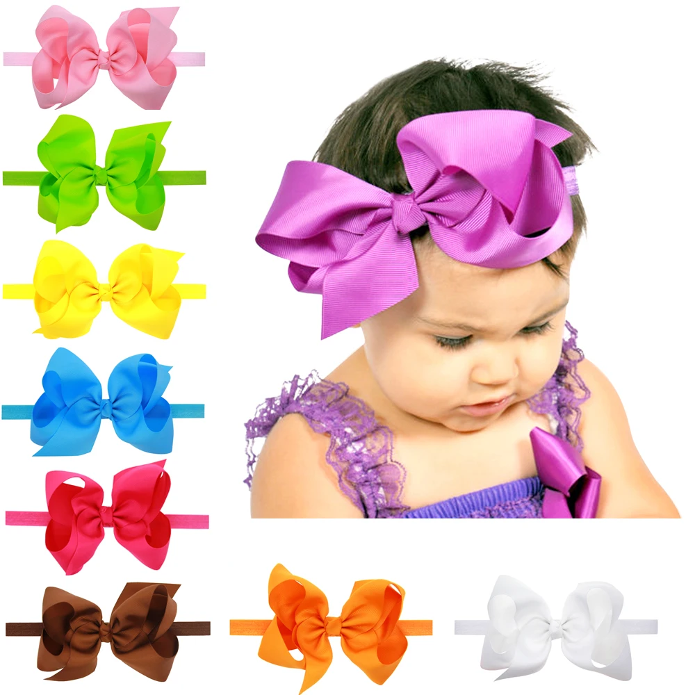 

6inch solid grosgrain ribbon bows with FOE soft headband boutique hair JOJO bows hairbands accessories
