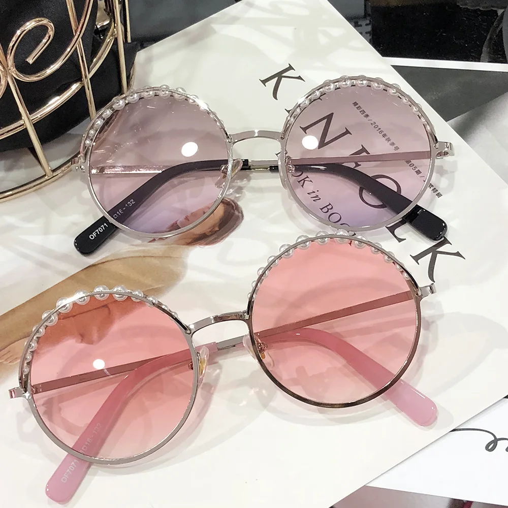 HBK, женские Роскошные жемчужные солнцезащитные очки, круглая металлическая оправа, новинка, модные брендовые дизайнерские шикарный Круглый Солнцезащитные очки для женщин, UV400