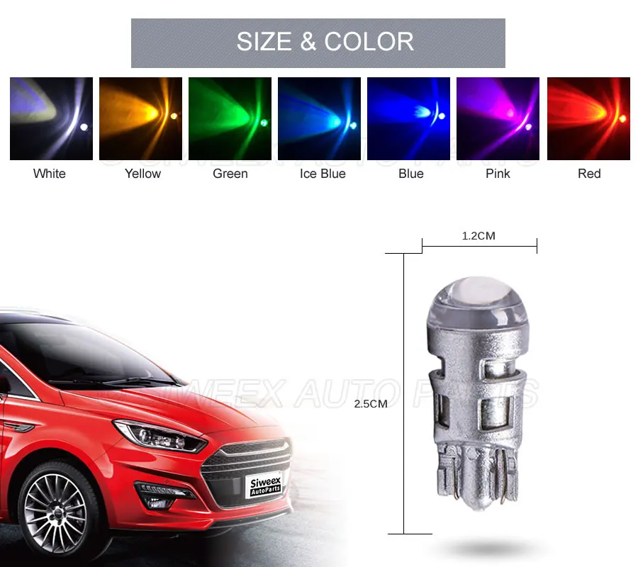 2X W5W T10 светодиодный автомобильный лампочка 1-3030 SMD номерной знак стоп-сигнал 194 168 Купол и карта лампа синий красный розовый желтый зеленый Ледяной Синий Белый