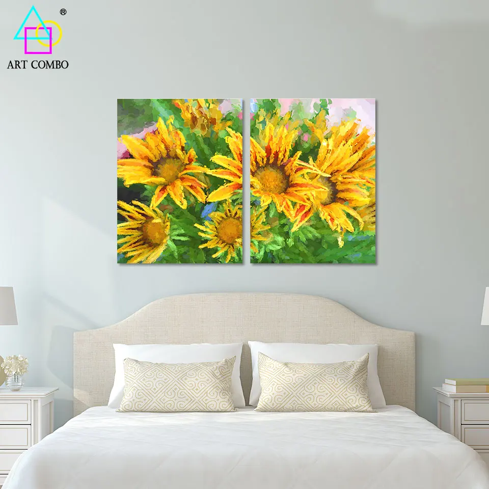 2 Панели Современные Рамы Красивый Цветок Живопись Wall Art Картина На Холсте Home Decor