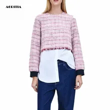 Женский осенне-зимний топ в стиле пэчворк, сексуальный О-вырез, пальто с длинными рукавами