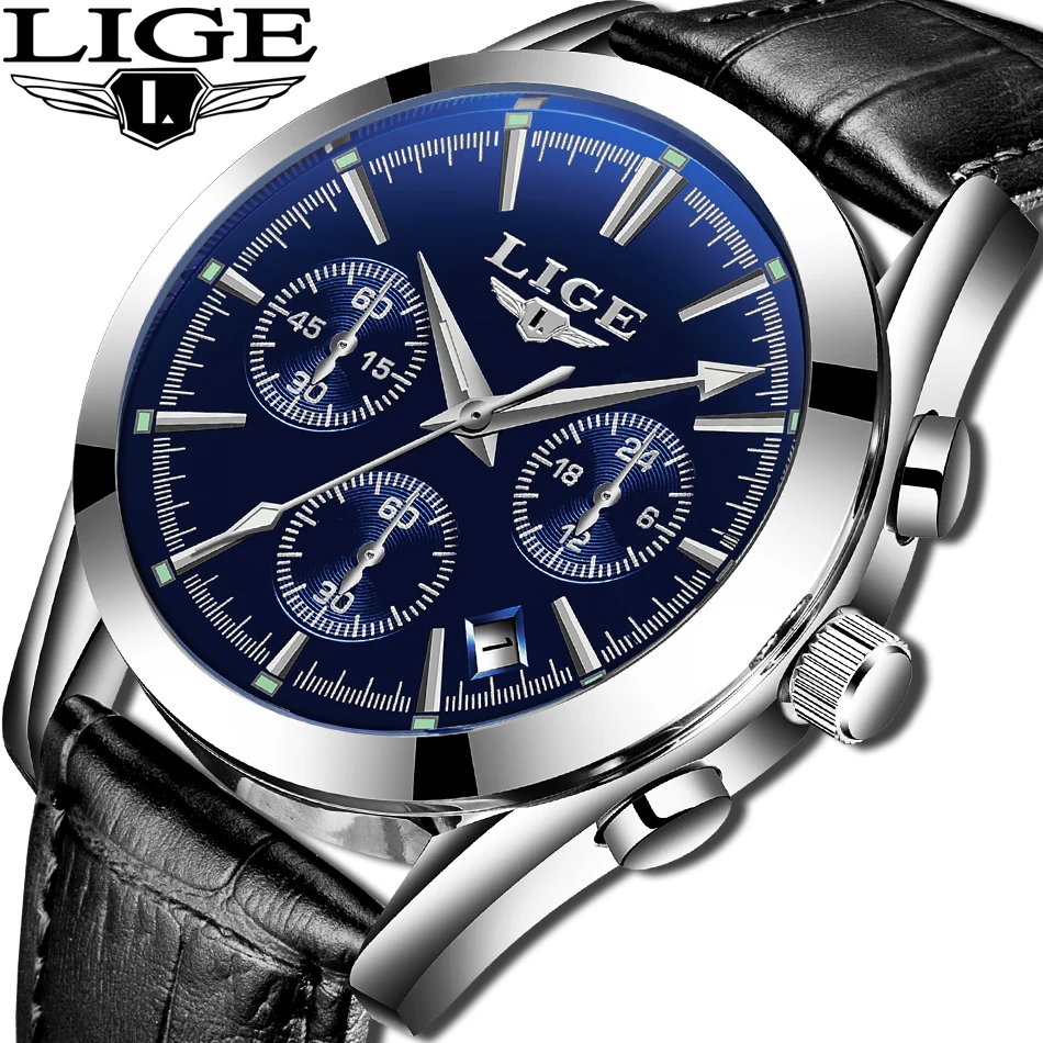 

LIGE Mens Watches Top Brand Luxury Quartz Gold Watch Men Casual Leather Military Waterproof Sport Wrist Watch Relogio Masculino