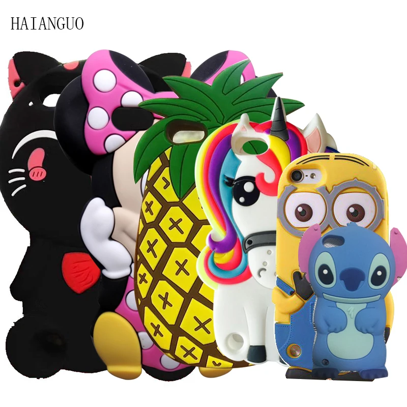 

3D Cartoon Minions Stitch Case For Apple iPod Touch 5 5th touch 6 6th Cover Minnie Unicorn Horse Soft Phone Bags pineapple capa