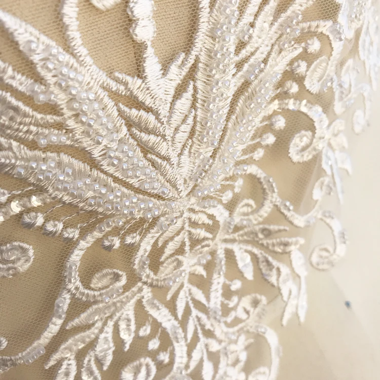 Французский кружевной патч ручной работы с бусинами 3D свадебное платье аппликация DIY свадебный головной убор цвета слоновой кости белый кружевной воротник кружевная ткань