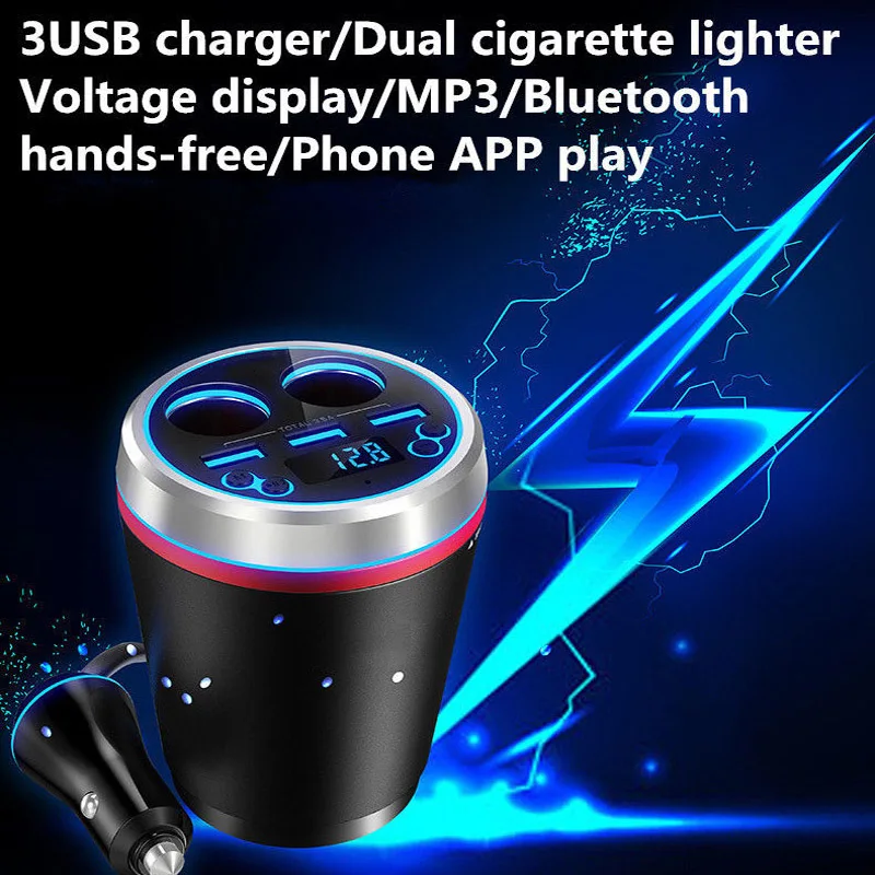 

Car Charger Handsfree FM Transmitter MP3 Cup Bluetooth Car Charger Three USB Mobile Phone One Tow Two Cigarette Lighting Device