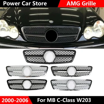 

3 Fence Front Grill Sport Chrome Silver/Gloss Black Grille For Mercedes Benz C Class W203 C200 C230 C240 C320 4Dr 2000-2006