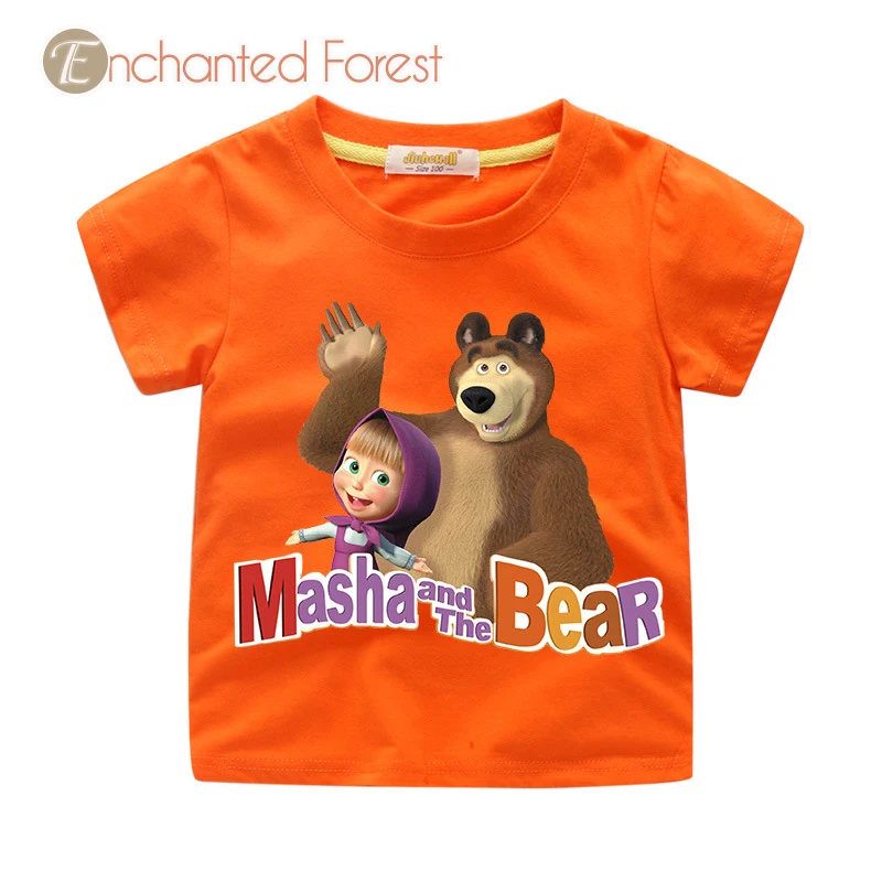 

Children's t-shirt Cute Russia Martha and The Bear Cartoon Children's clothes Cotton children's round neck short-sleeved top