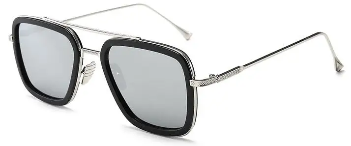 Железные мужские солнцезащитные очки, роскошные модные очки с изображением Тони Старка, Мужские квадратные брендовые дизайнерские солнцезащитные очки, классные Винтажные Солнцезащитные очки, мужские очки - Цвет линз: silver black silver